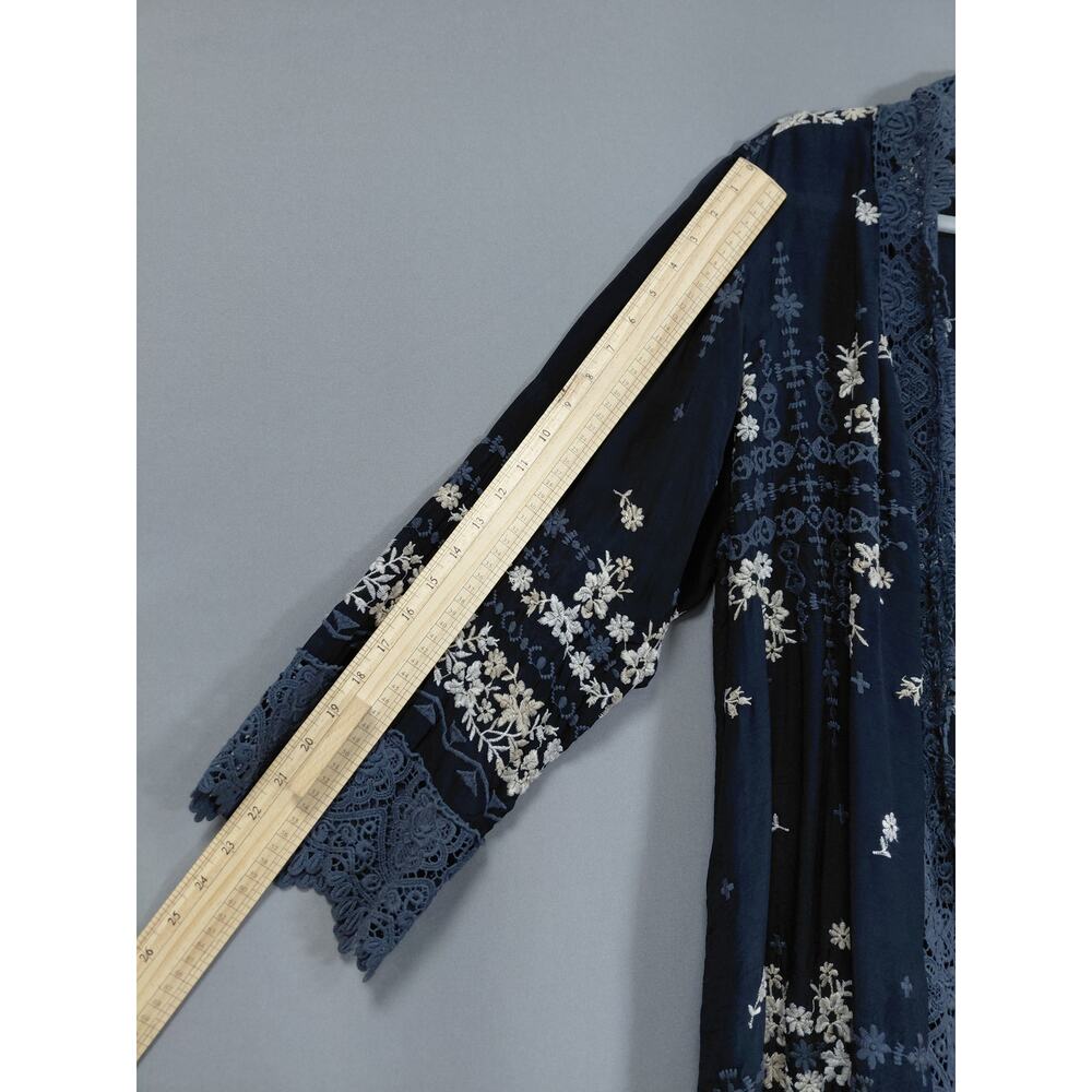 Johnny Was Black Floral Knit Lace Trim Embroidered Kimono Women Size XL - Picture 11 of 12